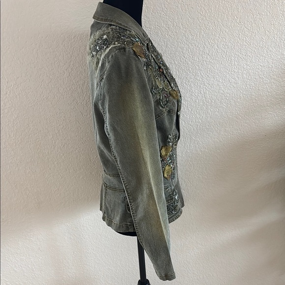 Y2K Gorgeous Vintage Italian Rossi Roma Embroidered Sequins Women's Denim Jacket - Picture 4 of 14